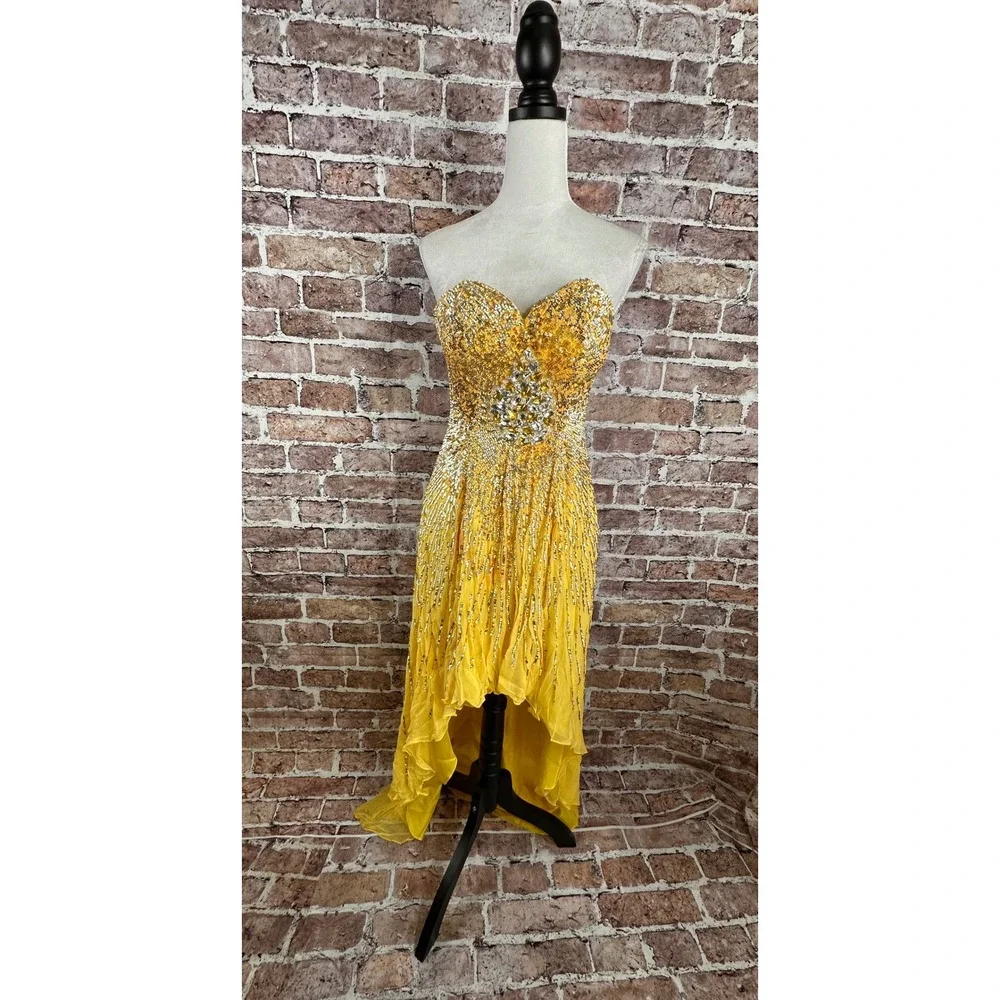 Sherri Hill | Dresses | Sherri Hill 852 Yellow Silk Sequin Beaded High Low  Pageant Prom Dress Size 00 | Poshmark